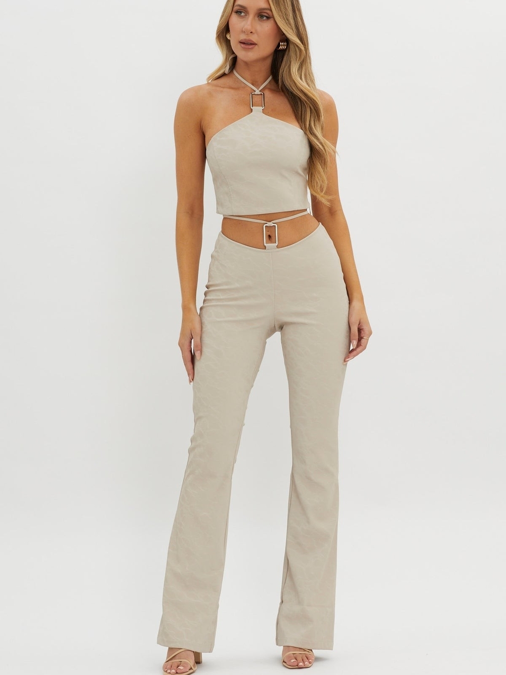 Beige Halter Flare Set